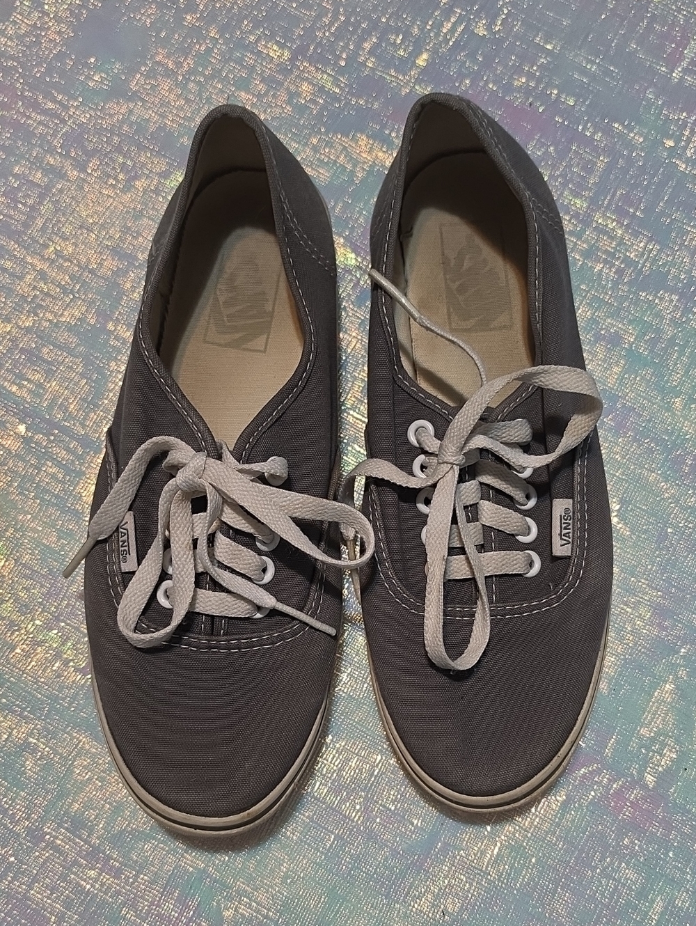Vans Women's Gray Canvas Lace-Up Sneakers with White Laces